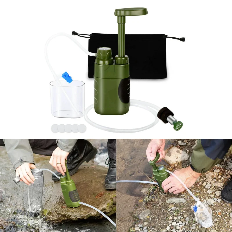 Filtro de agua para exteriores, filtro de agua de 3 etapas, 0,01 micrones, agua portátil de emergencia filtrada para acampar, senderismo, equipo de supervivencia
