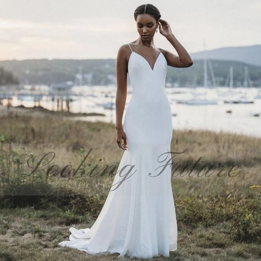Beach Mermaid Wedding Dress Simple Bridal Dresses Spaghetti Straps Backless Elegant Boho Bride Gown Cheap Vestido Customized