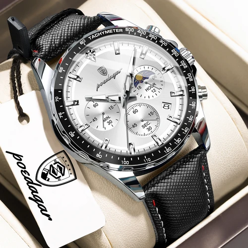 Imagen 2 del producto Reloj Deportivo de Moda para Hombre POEDAGAR, Luminoso, Resistente al Agua, Cronógrafo, Fecha, Reloj de Pulsera Original para Hombre, Relojes de Cuarzo de Cuero para Hombre