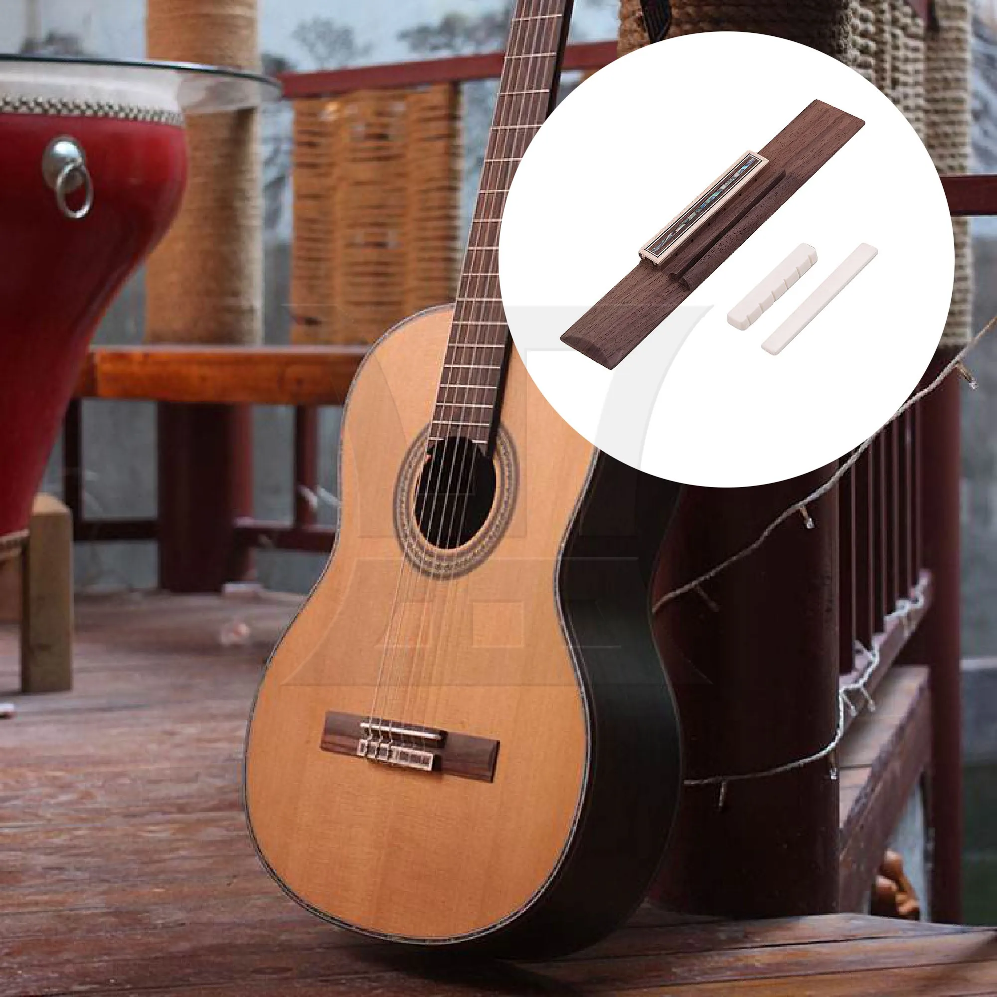 

Yibuy 10pcs Redwood Classical Guitar Bridge with Upper and Lower Pillows for Guitar Reproduction Assembly