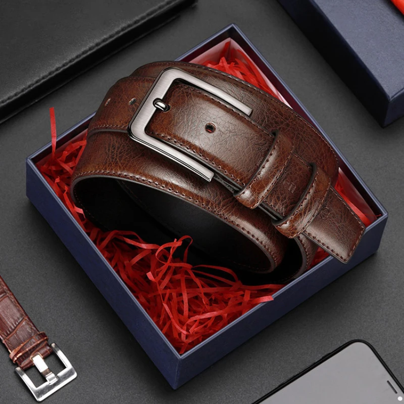 3.8 سنتيمتر الرجال بولي Leather الجلود سبيكة دبوس مربع مشبك حزام 120 130 140 سنتيمتر الأعمال حزام الترفيه كبار السن الكلاسيكية أسود براون حزام الخصر