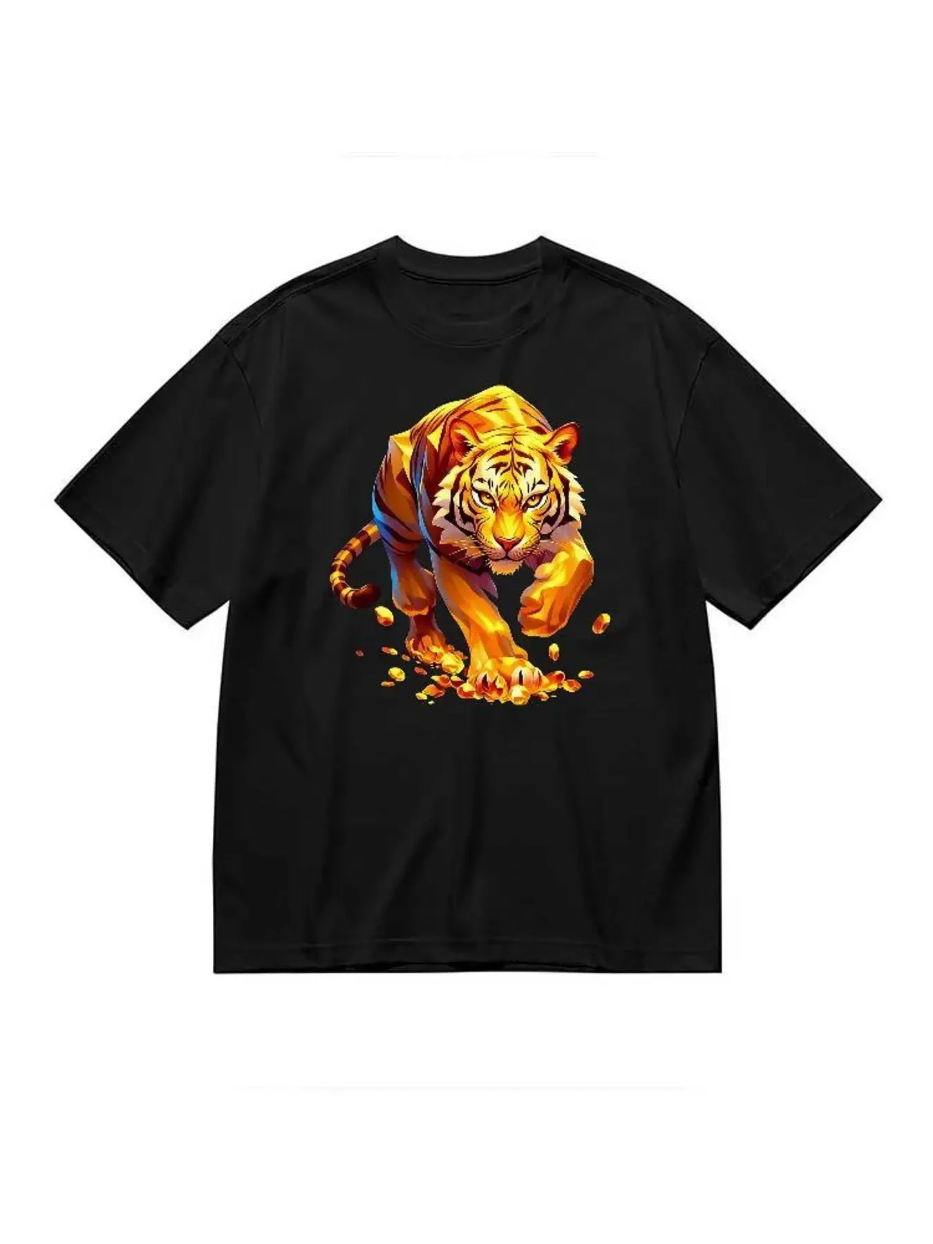 Golden Tiger Graphic T Shirt Women Fashion Casual Short Sleeve Stretchy Tees Plus Size Loose Fit Summer Printed Tops Clothes view 2