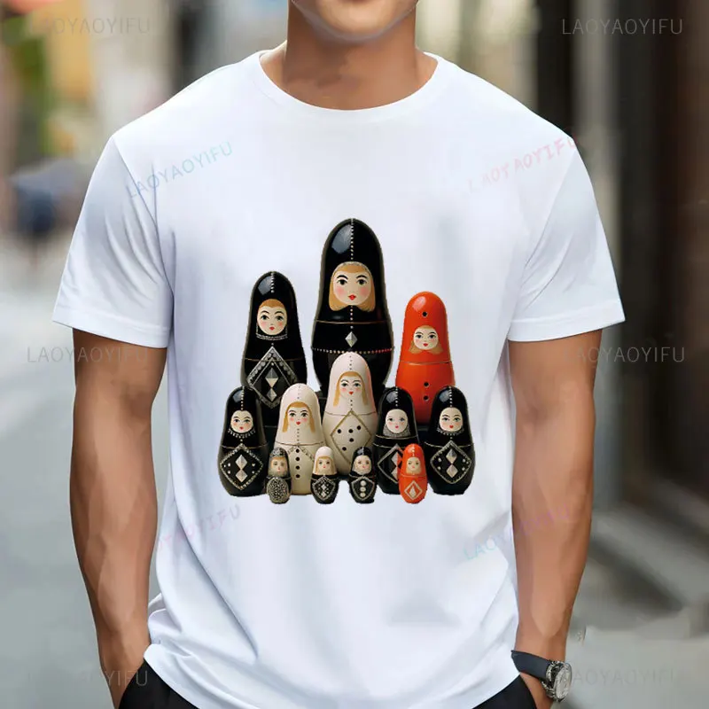 Vintage Matryoshka Doll Graphic T Shirts Blouse Aesthetic Woman Man Kawaii Clothes Summer Simple Outdoors Cotton Lady Clothing