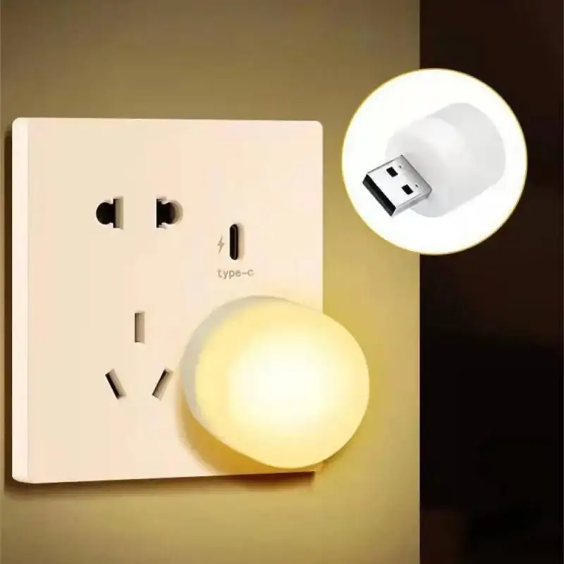 1-6PCS USB Night Light Warm White Eye Protection Book Reading Light USB Plug Computer Mobile Power Charging LED Night Lamp