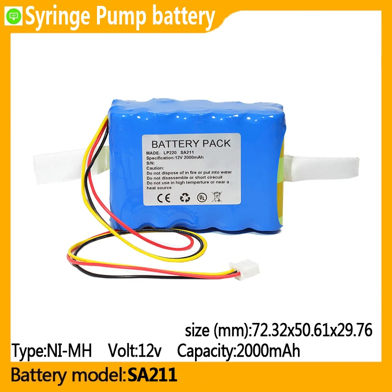 

SA211 capacity 2000mAh 12v NI-MH battery, suitable for LP220,FA313,LP215,SA213,FA323,p2000-p2,FA311,Syringe Pump