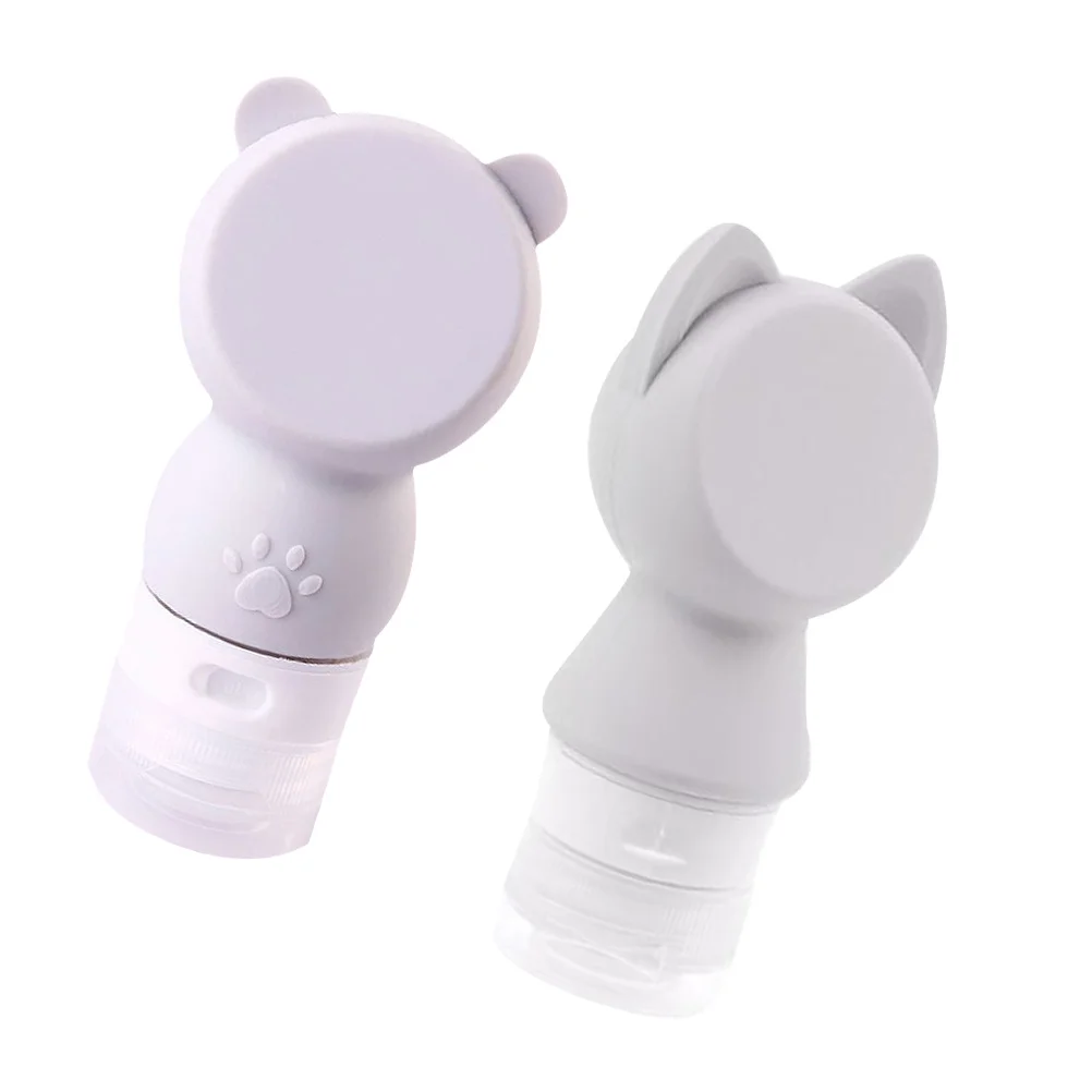 2 قطعة سيليكون الكرتون زجاجات فارغة المحمولة غسول موزع السفر زجاجات التخزين رمادي القط الدب نمط قابلة لإعادة الاستخدام التعبئة والتغليف الفرعية #4