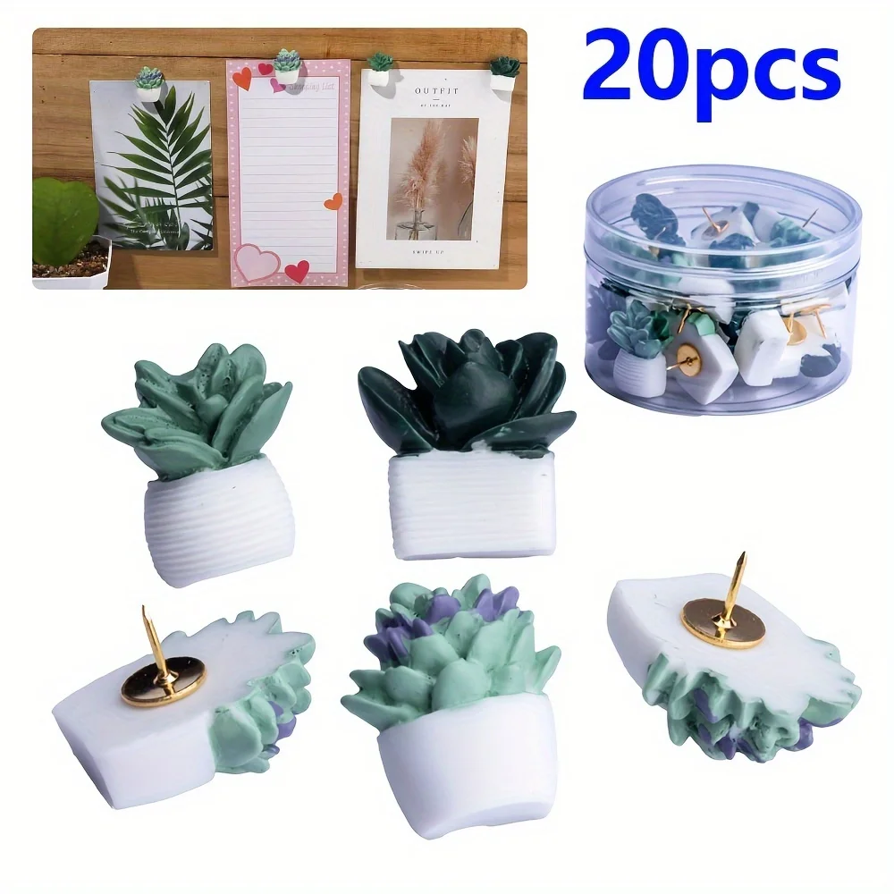 20pcs Succulent Thumb Tacks Set - Cute Plant-Shaped Pushpins for Cork Boards, Photo Walls & Office Decor