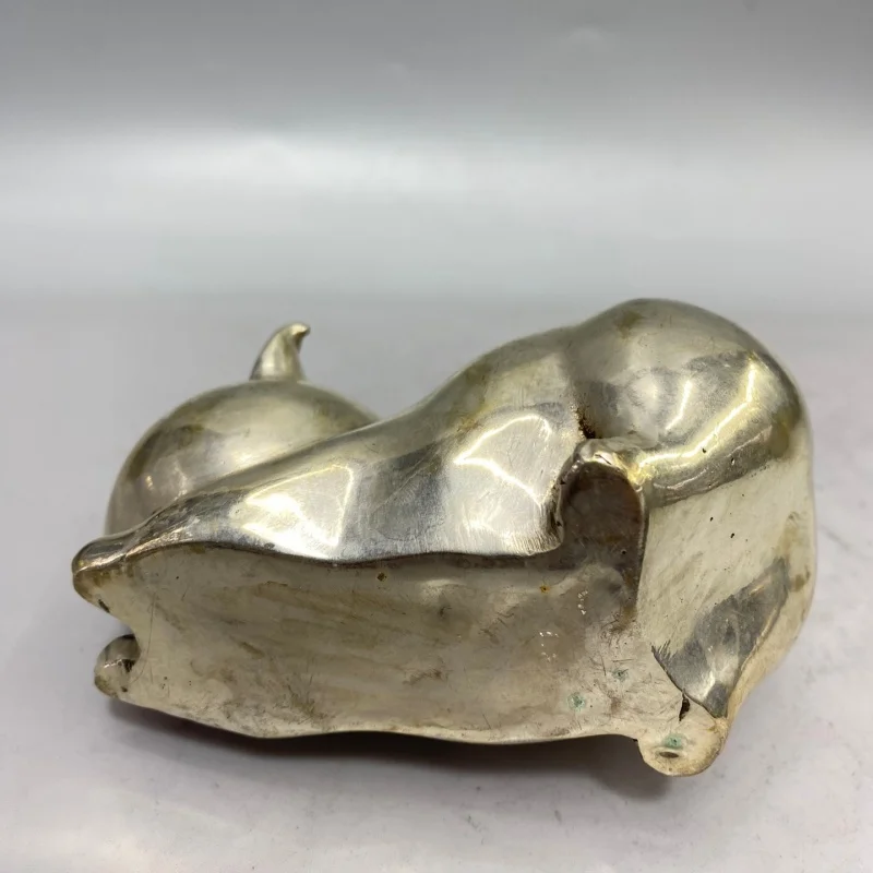 White Copper Wealth Cat Ornament Chinese Feng Shui Auspicious Lucky Collectible Home Decor Lucky Cat Figurine Nice ArtWork