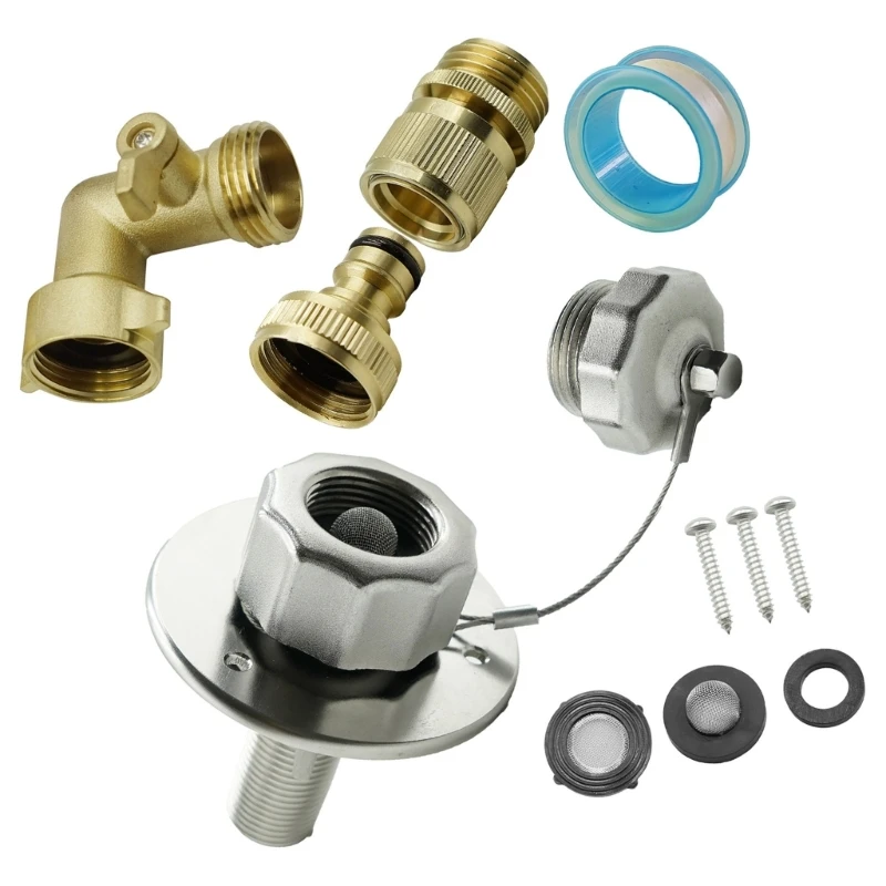 

D0UC Instantly Install RVs Freshwater Filler Port System Water Inlet Stainless Steel Construction For Long Distance Travel