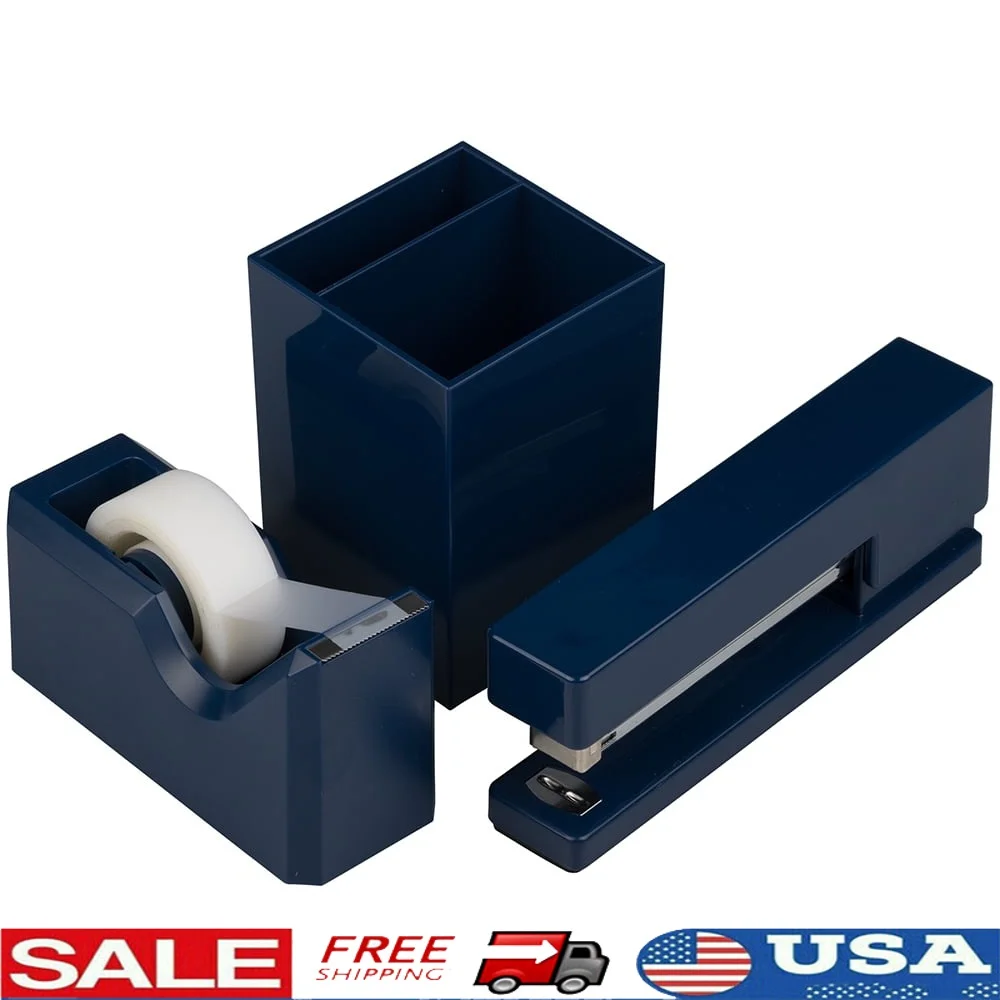 

Desk Trio Pack Stapler Tape Dispenser Pen Holder Set Office Accessories Durable Desk Organization Supplies Home College