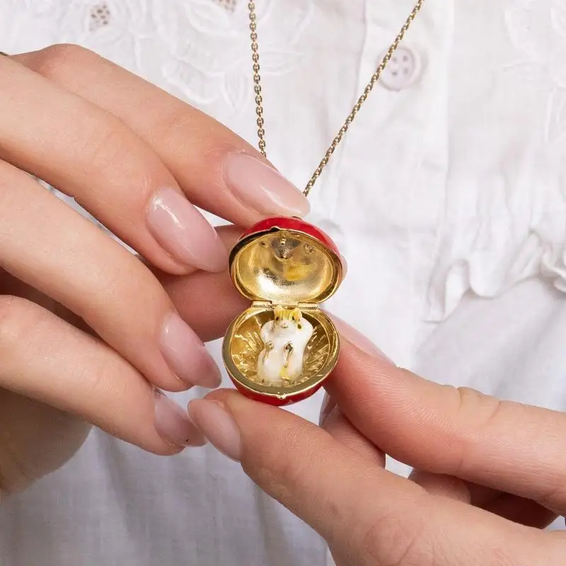Verstecktes Hamster-Tier-Emaille-Medaillon mit Öffnungs- und Schließfunktion, vergoldete Kette, liebenswertes Fruchtdesign, Geschenk für den täglichen Gebrauch – Detail 12