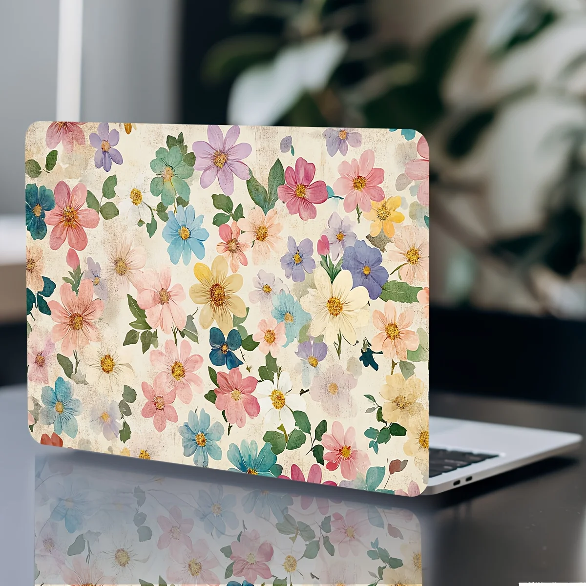 

Vinyl Laptop Case Floral Stickers, 2 Pieces/Set, Scratch Resistant DIY Art Case, Universal Netbook Skin Stickers Non-Reusable