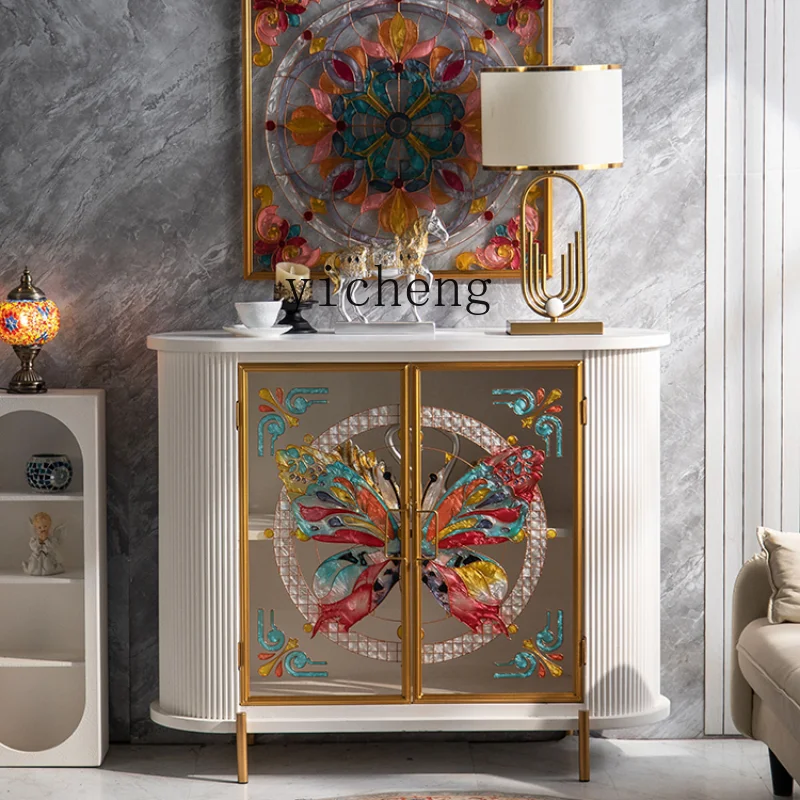 

ZC Entrance Foyer Simple Living Room Glass Sideboard Cabinet Modern Enamel Decoration Entrance Cabinet Display Cabinet