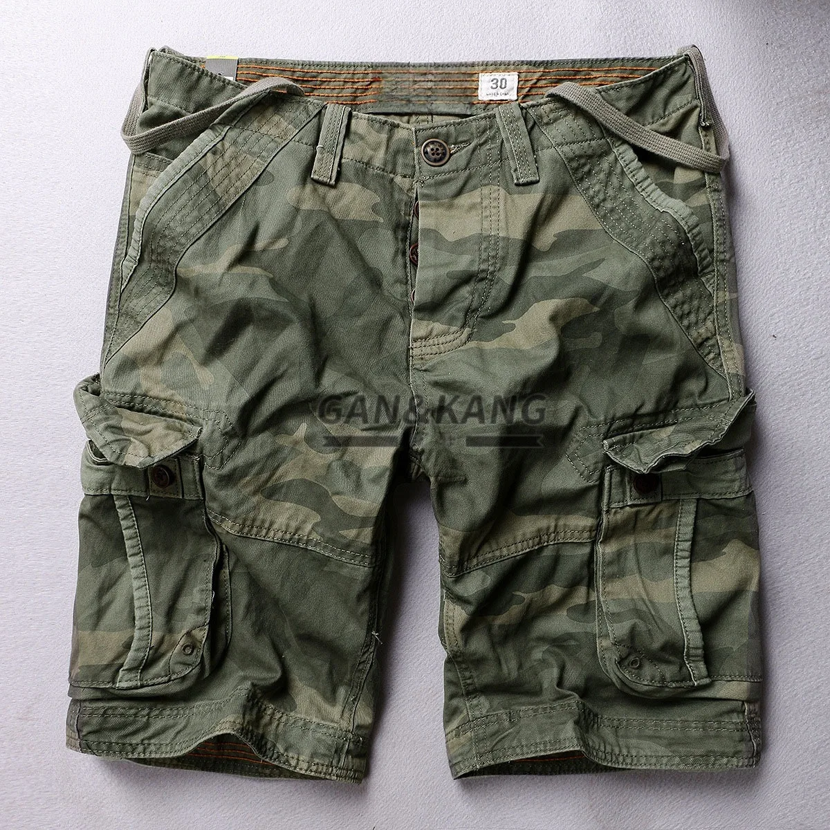 

Мужские летние шорты-карго в американском ретро-стиле, повседневные, для активного отдыха, камуфляжные, из хлопка, с эффектом потертости, с несколькими ремнями, до колен