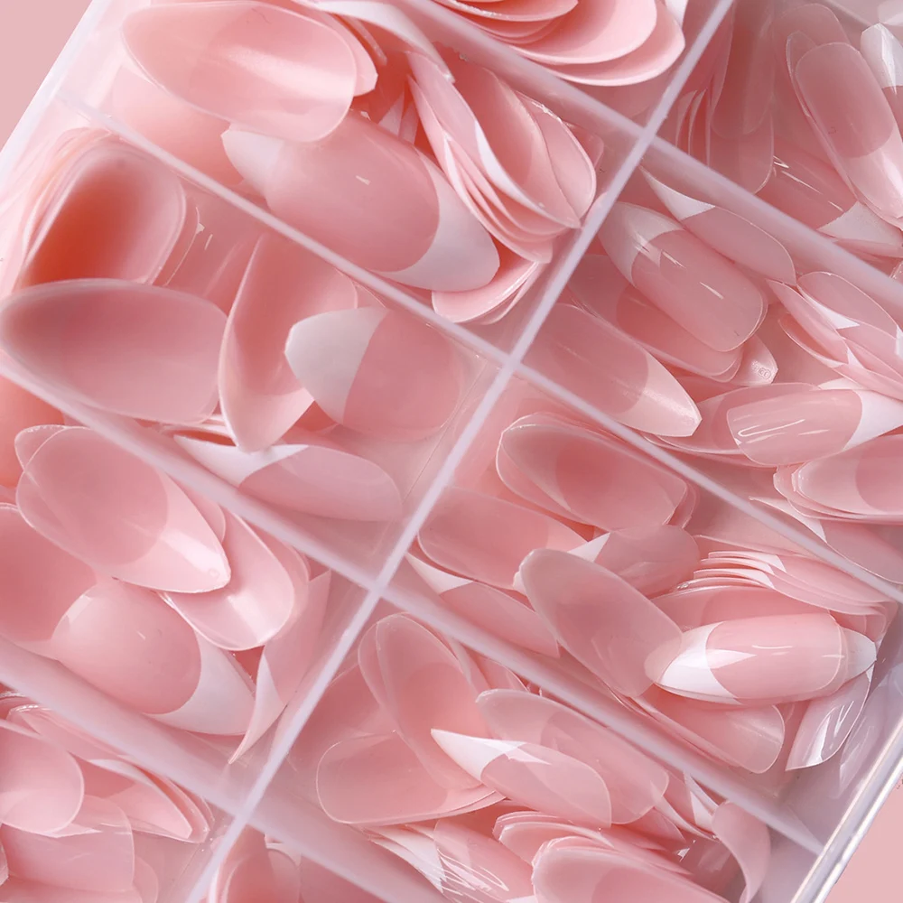 120pcs Pink False Nails Full Cover Full Cover Press On Nails Nail Extension Large Capacity French White Tips Design Fake Nail