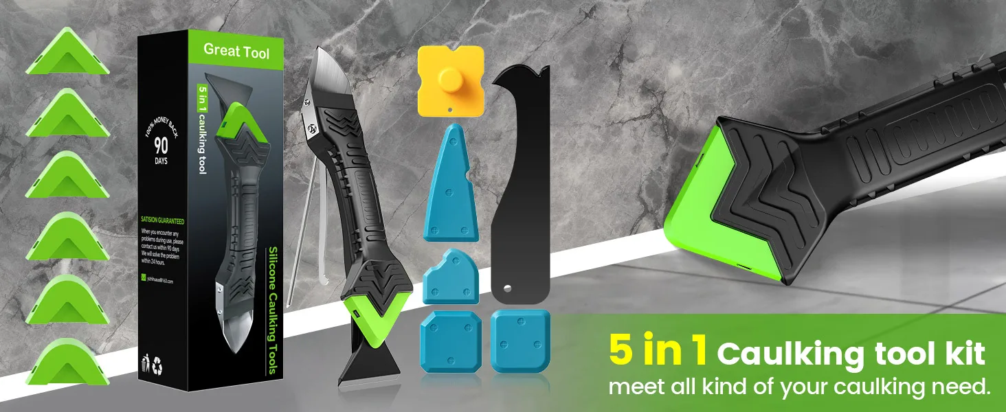 5-in-1 13-teiliges Silikon-Entferner-Dichtmittel, glatter Schaber, Dichtungsmasse, Finisher, Fugenmörtel-Set, Werkzeuge, Handwerkzeug-Set zum Entfernen von Bodenformen – Detail 1