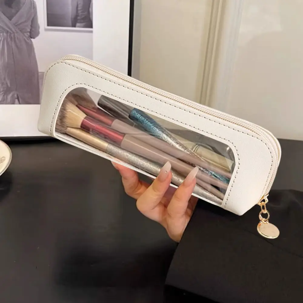 PU Pencil Case Portable Waterproof Transparent Cosmetic Bag Zipper Makeup Brush Storage Bag Sundries Organizers Stationery Gifts