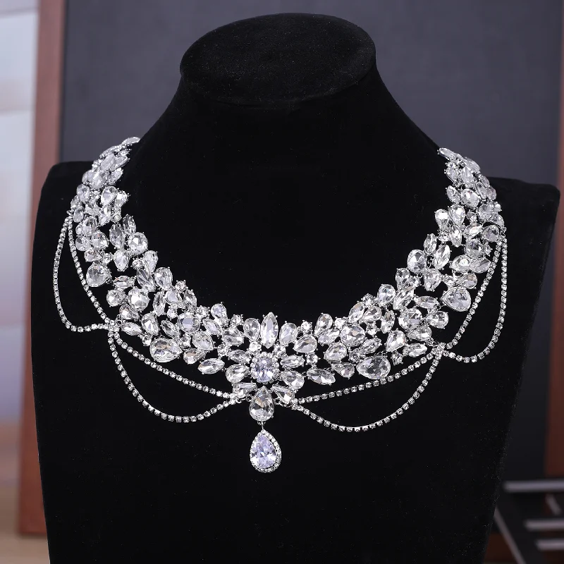 

Luxury Water Drop Layered Necklace For Women European American Heavy Bridal Jewelry Wedding Dress Photography Accessories
