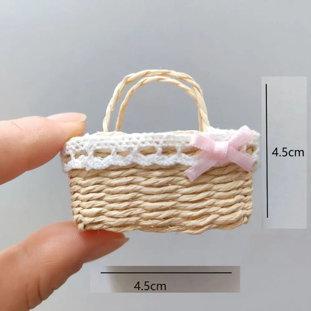 Mini cesta para casa de muñecas en miniatura, cesta tejida a mano a la moda hecha a mano, cesta de vid de papel DIY para muñecas BJD/para muñecas Ob11