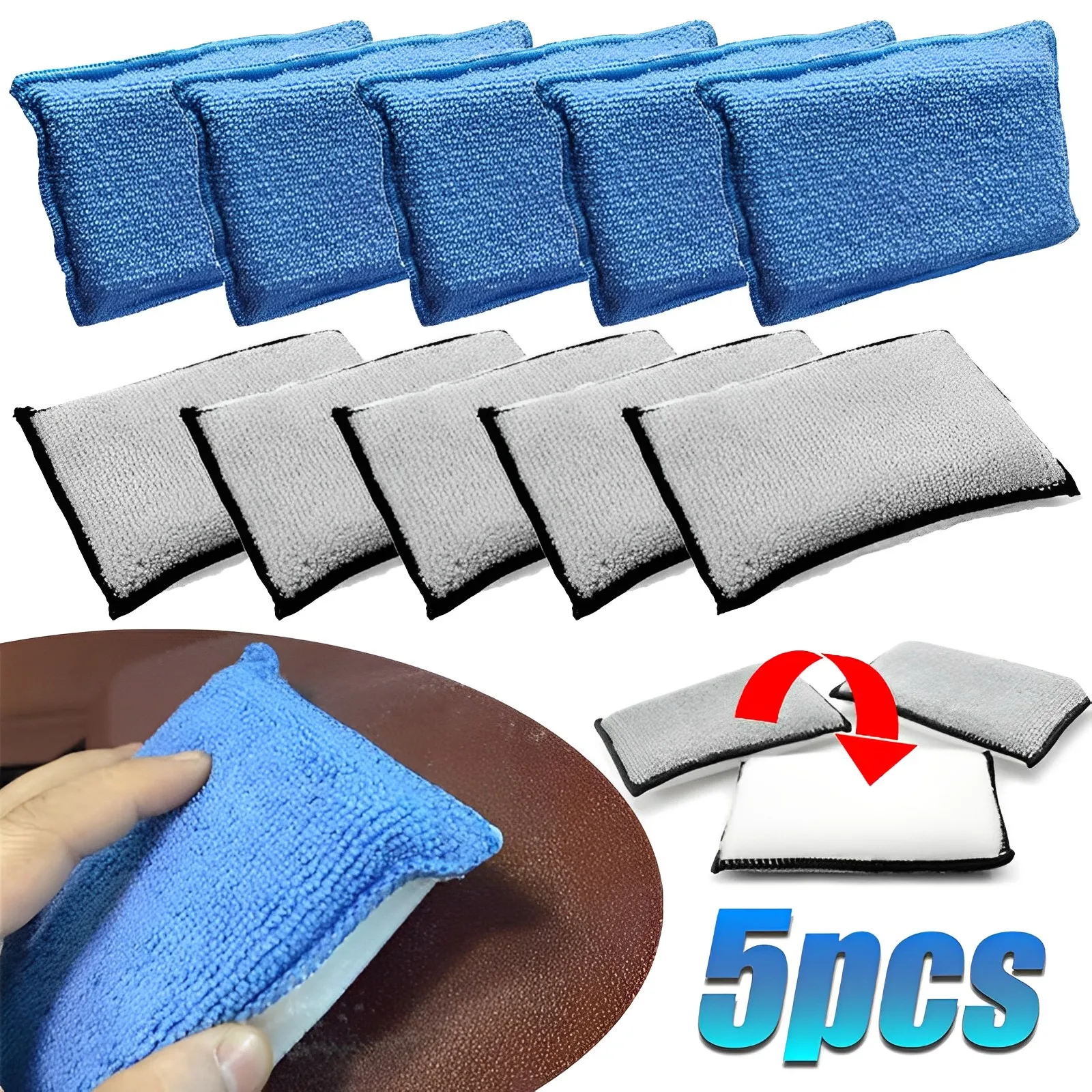 Microfiber Double Side Car Cleaning Pad Leather Car Detailing Soft Scrubbing Sponge Car Cleaning Tools Interior Scrubbing Sponge