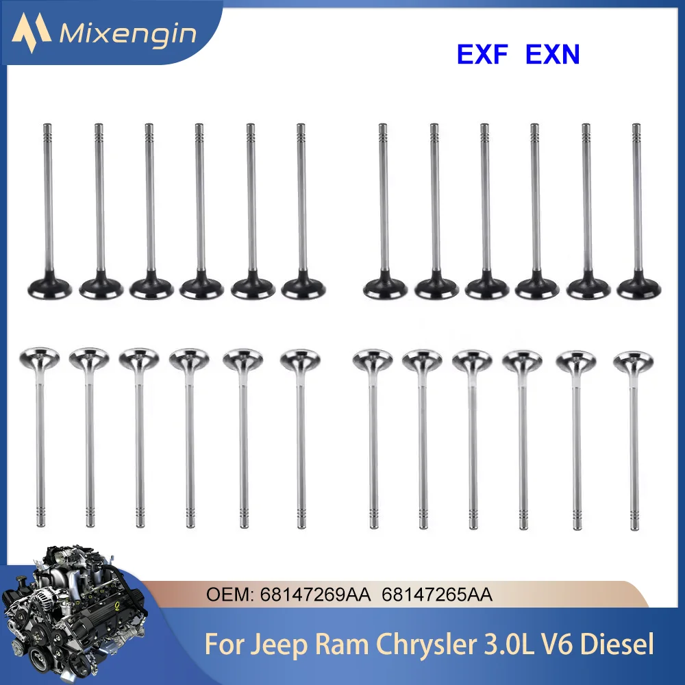 

24PCS Engine Parts Intake Exhaust Valve Set Fit 3.0T EXF EXN For Chrysler 300C Jeep Grand Cherokee RAM 1500 3.0L V6 Diesel 11-18