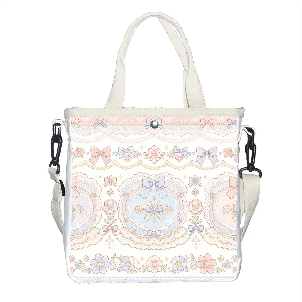Aesthetic Pastel Lolita Pattern Shoulder Bag, Adjustable Strap Cottagecore Girly Tote