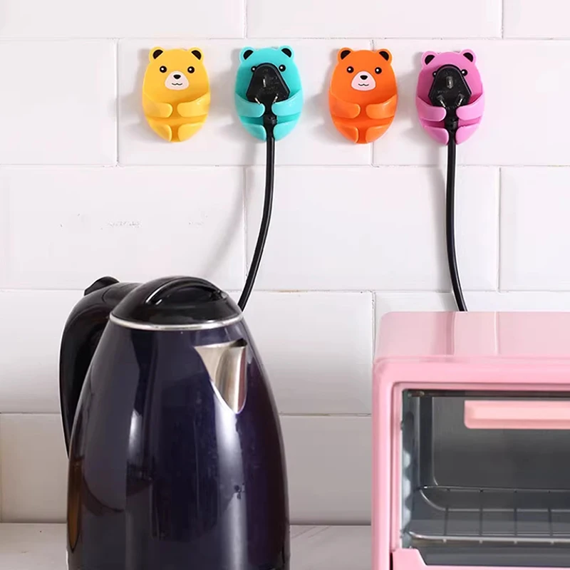(BF06)4Pcs Wall Storage Hook Bear Plug Bracket Punch-Free Power Plug Socket Holder Kitchen  Hook Wall Adhesive Hanger Bathroom