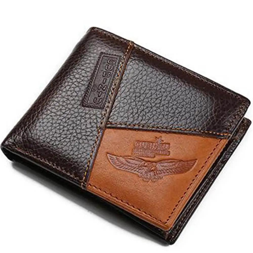 GUBINTU Genuine Leather Men Wallets Coin Pocket Zipper Real Men\'s Leather Wallet with Coin High Quality Male Purse Eagle cartera