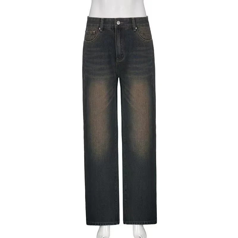 Y2K Women Korean Vintage Streetwear Baggy Jeans High Waisted Straight Wide Leg Pants Denim Trousers Fairy Grunge Alt Clothes