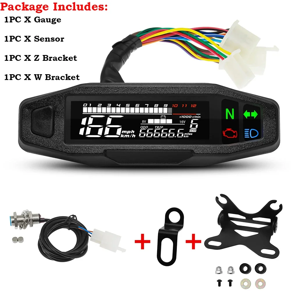 Ein neuer Universal Moto RPM Tachometer Tachometer Geschwindigkeitsmesser Tacho Meter Digitaler Kilometerzähler Instrument Sensor Set für Motorrad