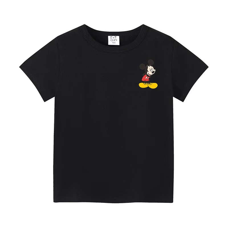 New Children's Short-Sleeved T-Shirt Fashionable Mickey Mouse Print Kids Solid Color Cotton Soft Clothes Boys And Girls Tops