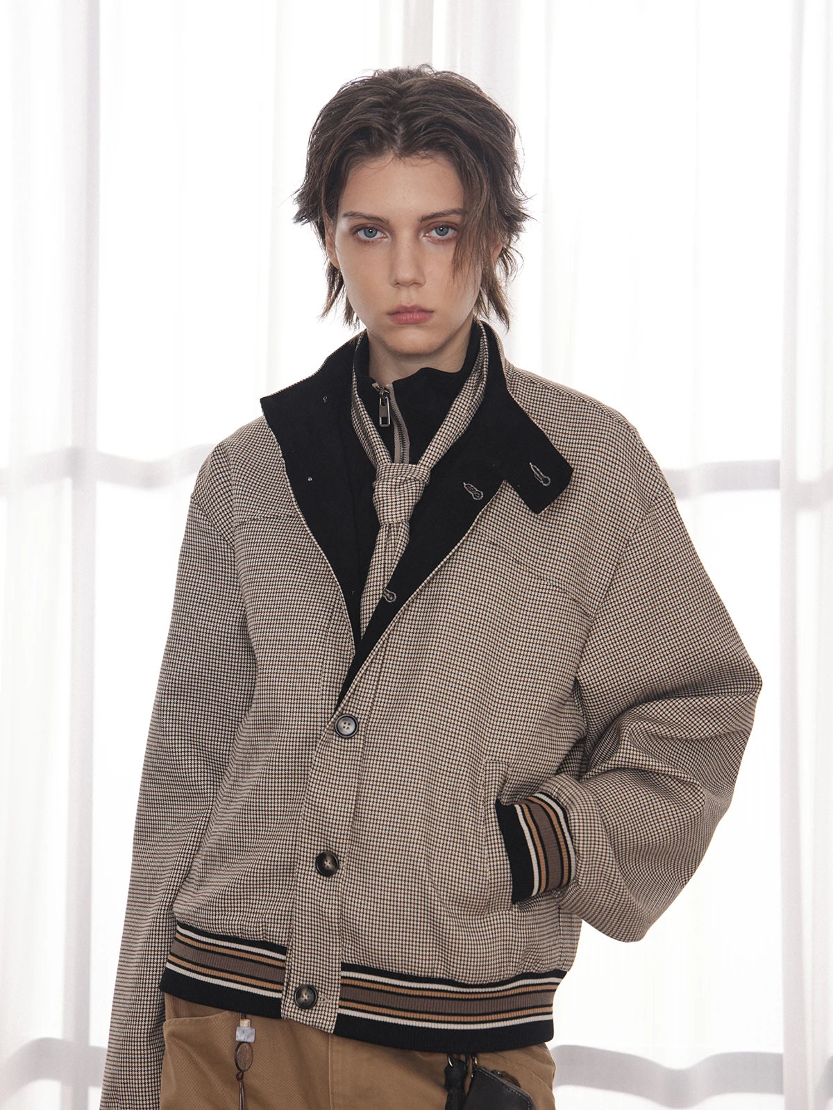 

Detachable Netie Jaet Plaid Outerwear for Men And Women Autumn Winter Stand Collar High Quali Top Cleanfit Sle