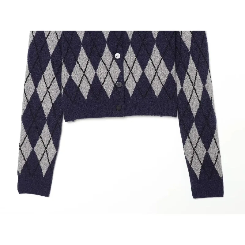 Women Minimalist Style Long Sleeve Argyle Single Breasted Sweater Cardigan 2026 Autumn Winter New Preppy Casual Street Outerwear view 5
