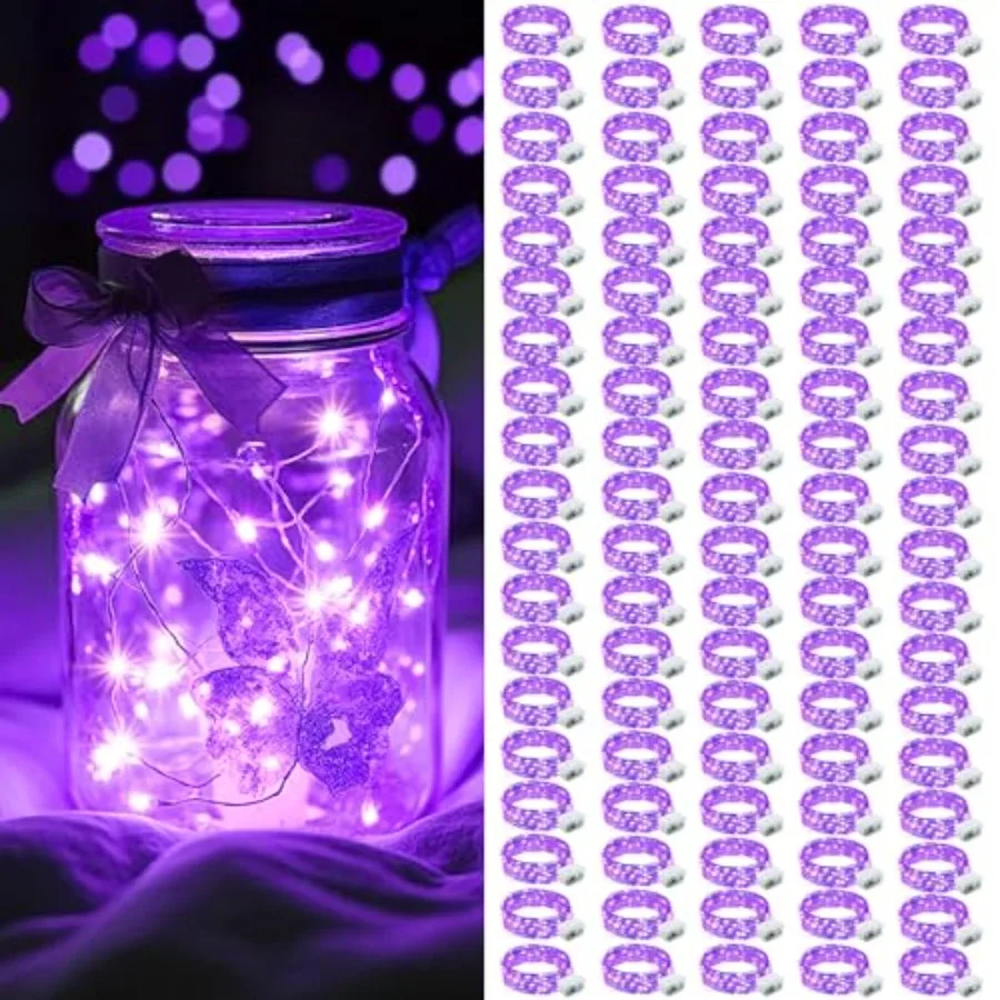 

100 Pack LED Fairy Lights Battery Operated Fairy String Lights 3 Modes Waterproof 7 Feet 20 Led Firefly Starry Lighting for Wed