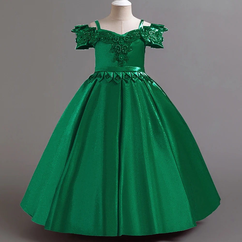 

HETISO детские девчачьи платья, атласное элегантное детское вечернее праздничное платье с бисером, новогоднее бальное платье для дня рождения