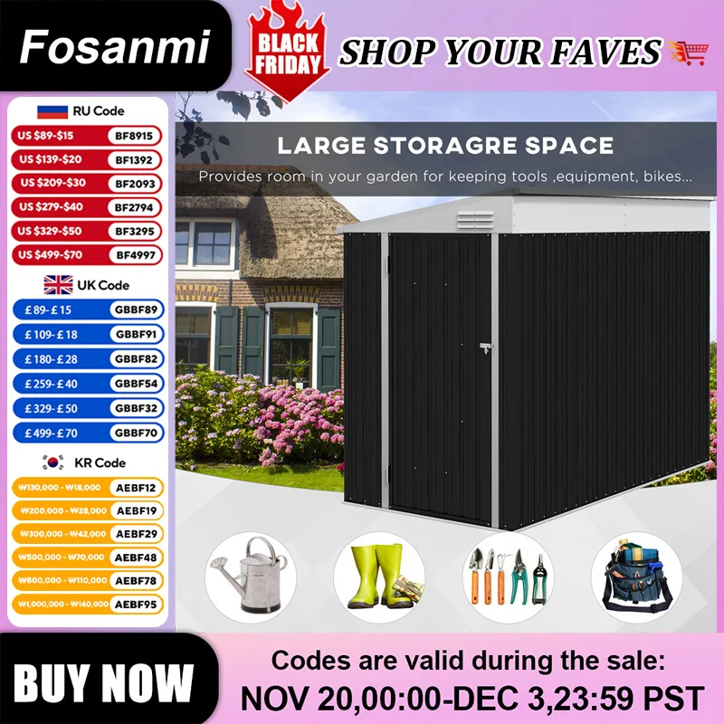 

4x8 FT Slim Metal Storage Shed Galvanized Steel Lean-to Tool House with Lockable Door&2 Vents Space Saving for Mower Garden Tool