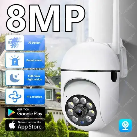 Wifi 감시 카메라 8MP 무선 보안 PTZ IP 카메라 HD 컬러 나이트 비전 AI 인간 추적 CCTV 카메라 4X 디지털 줌