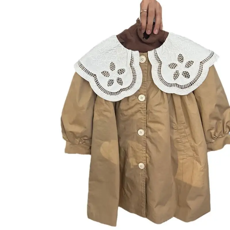 Kawaii فتاة خندق معطف الخريف والشتاء النسخة الكورية الترفيه نمط جديد طالب أزياء من الدانتل تقليم الاتجاه ملابس الأطفال #5