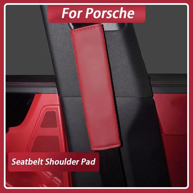 

Car Seat Belt Cover For Porsche Cayenne Macan Panamera 718 PU Leather Adjustable Safety Belt Shoulder Pad Protection Accessories