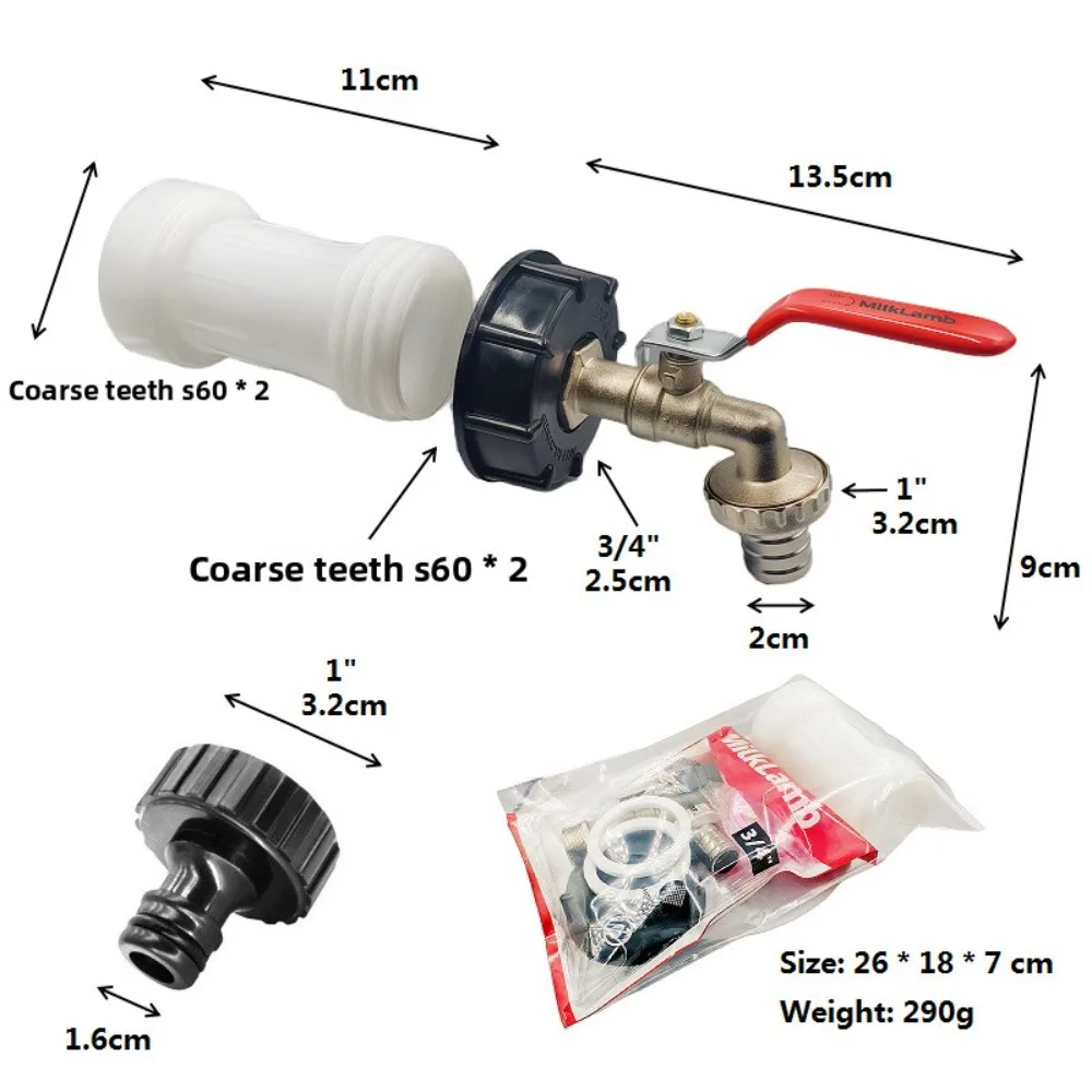 Garden irrigation dropper water source connector faucet accessory S60 * 6 water tank faucet with adapter extension pipe