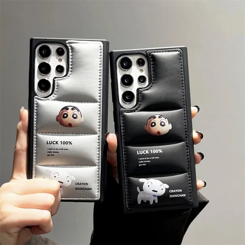 

Luxury Down Jackets Cute Cartoon Crayon Shin-chana Anti-Fall Phone Case For Samsung Galaxy S22 S23 S24 S25 Ultra S25 Plus Cover﻿