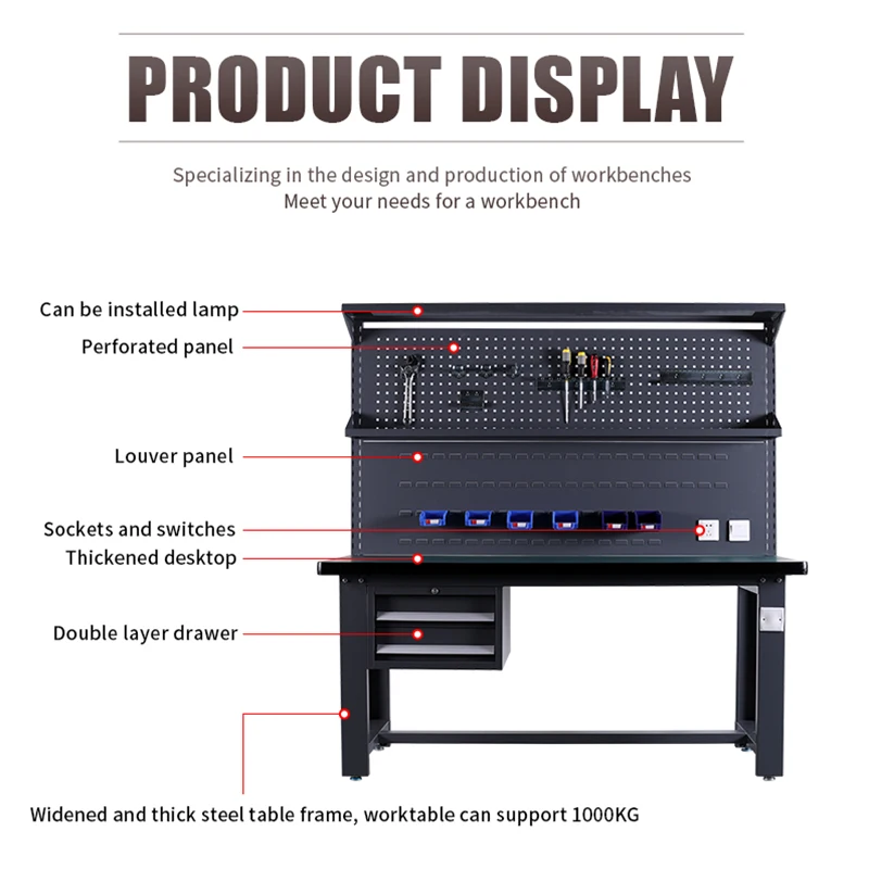 Workshop Bench With Drawer Metal Heavy Duty Workbench Table Garage Tool Storage Work Bench
