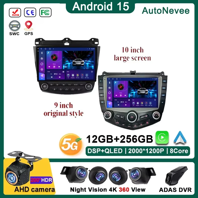 

Android 15 For Honda ACCORD 7 2003 2004 2005 2006 2007 Car Radio Stereo GPS Navigation Carplay Auto No 2din DVD QLED Screen 7862