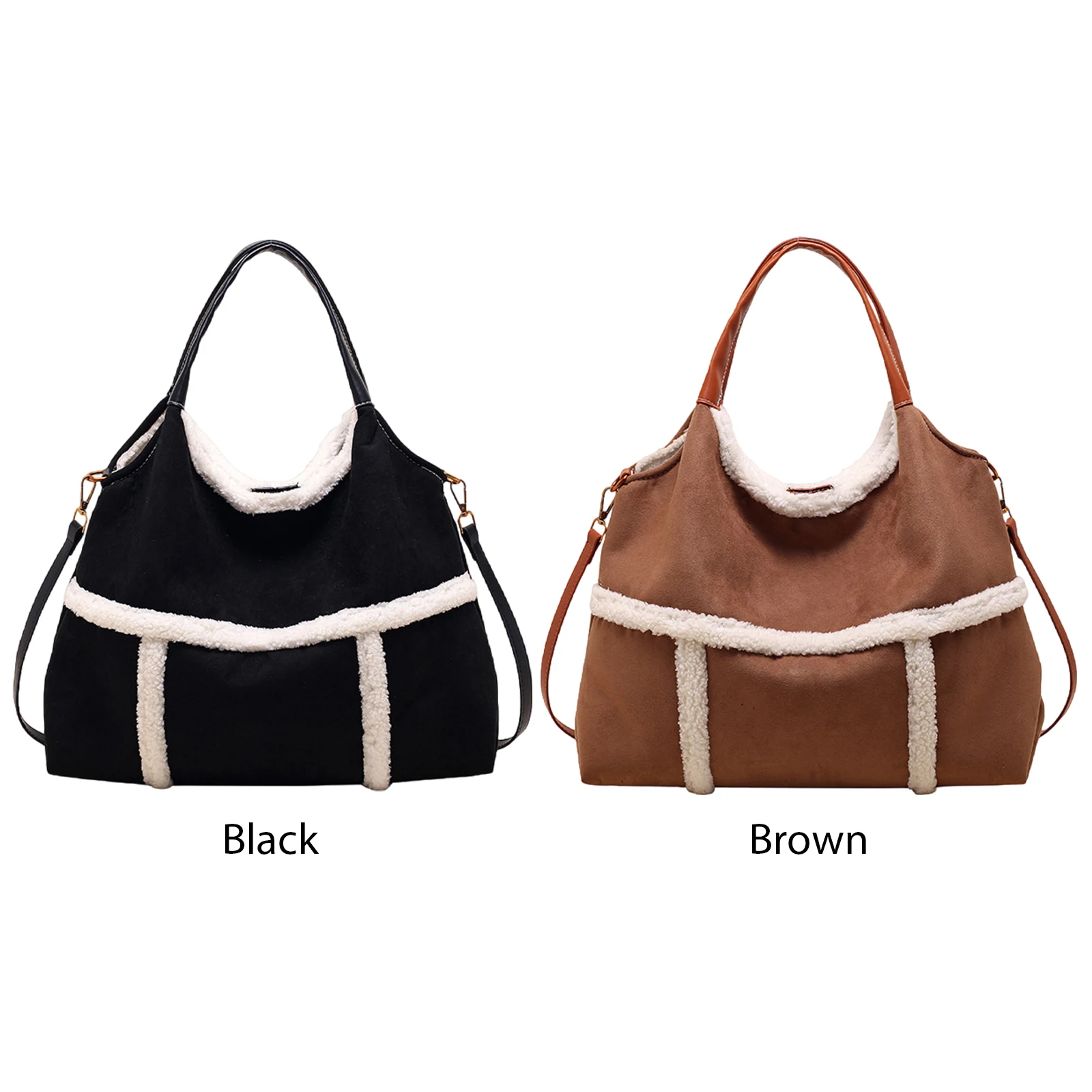 

Women Faux Suede Shoulder Bag Lamb Wool Tote Bag Handbag Large Capacity for Daily School Travel