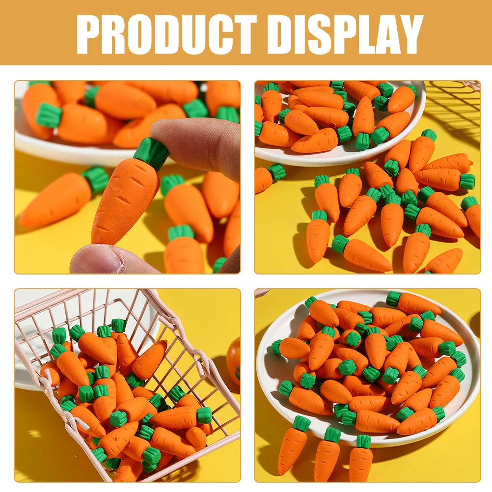 50 Pcs Eraser Miniature Carrot Erasers for Kids Pencil Easter Basket Fillers Creative Student Children’s Toys