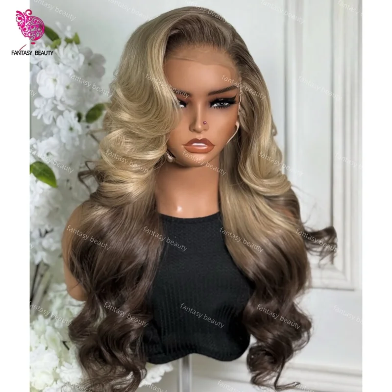 

Ombre Colored Body Wave Long Wig For Woman 13x6 HD Lace Front Wig Real Human Brown Ash Hair Wig Full Lace Easy Wear Clueless Wig