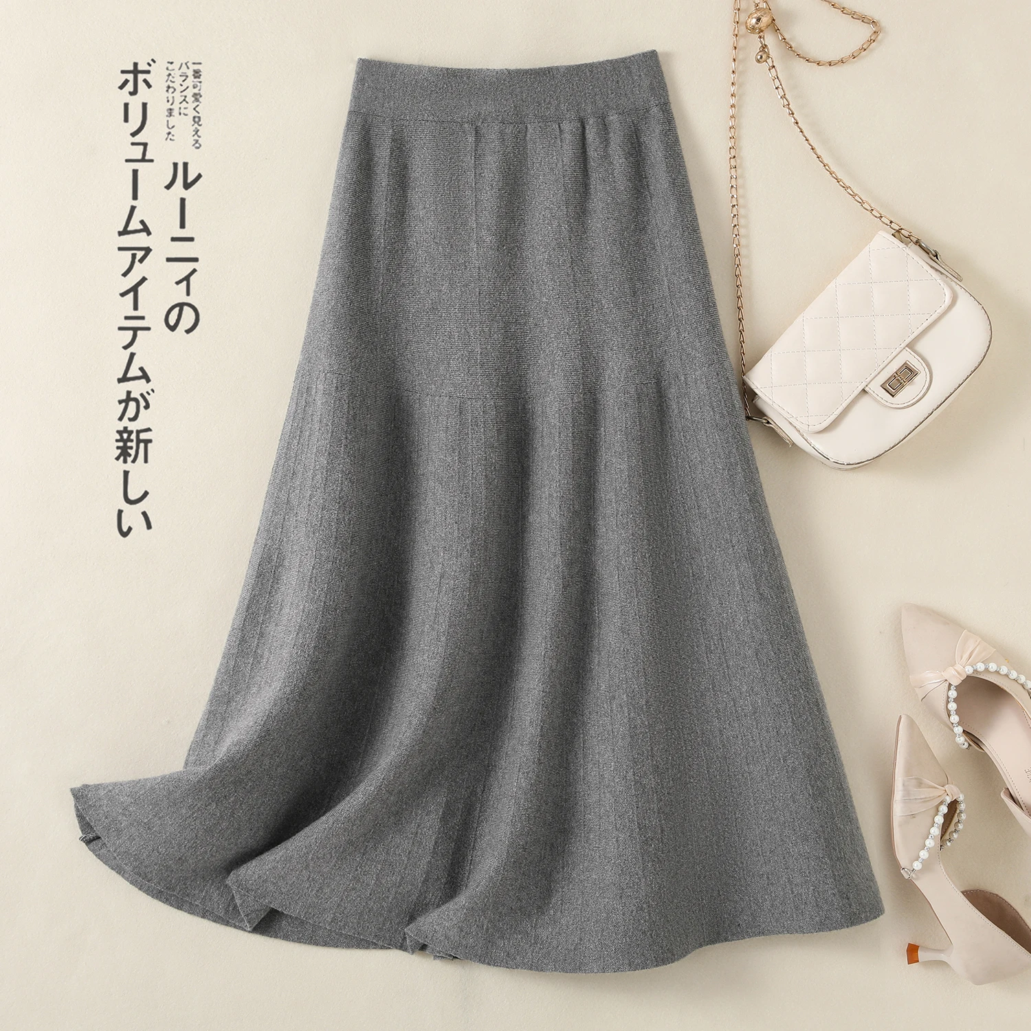 Koreaanse Mode 2024 Herfst Winter Dames Nieuwe Solide Elegante Elastische Hoge Taille Geplooide Lange Rok Vrouwen Slank Gebreide A-Lijn Rok