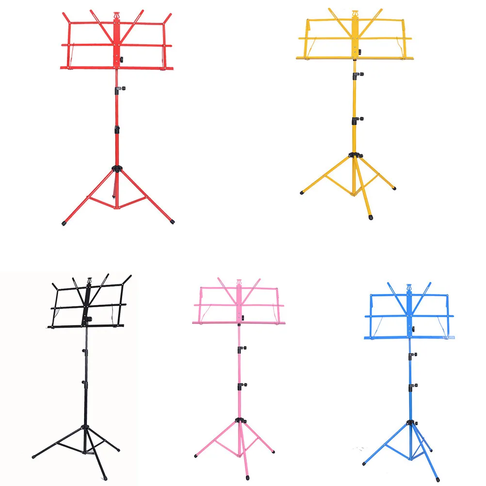 Colorful Folding Music Sheet Tripod Stand Metal Adjustable Height Multi-Angle Viewing Non-Slip Rubber Feet Lightweight Portable