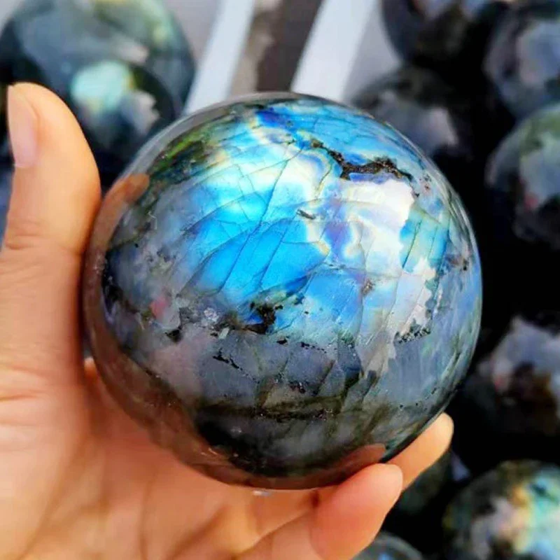 Natural Crystal Ball Pull Feldspar Ball Ornaments Blue Light Pull Feldspar Moonstone Ball Raw Stone Grinding Ornaments Gift 1pc