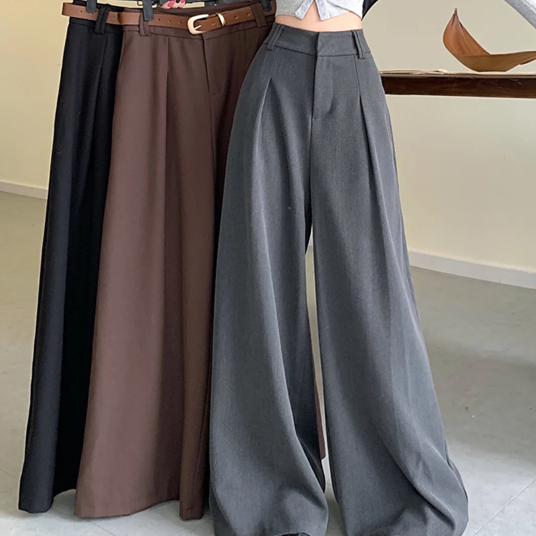 

Women High Waist Wide Leg Pants 2025 Autumn New Women's Office Pants Black Draped Straight Leg Slim Fitting Loose Trousers